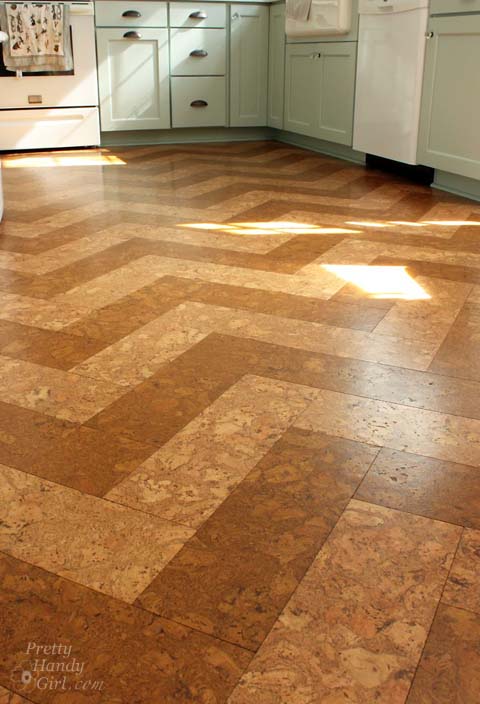 Herringbone Cork Floor by Pretty Handy Girl